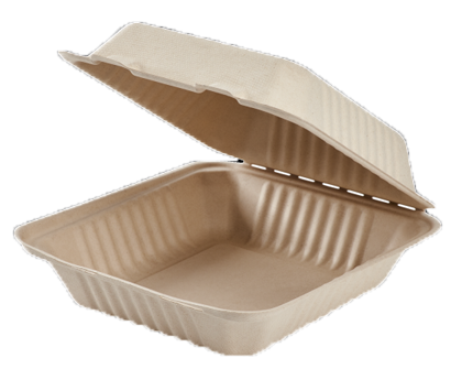 SS960 Emerald Bagasse Sugarcane Molded Hinged Food Containers, 9-in x 6-in x-3-in, 1 Compartment (200ct)